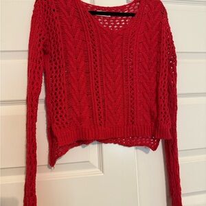 Hollister Women's Crochet Style Red V-Neck Sweater